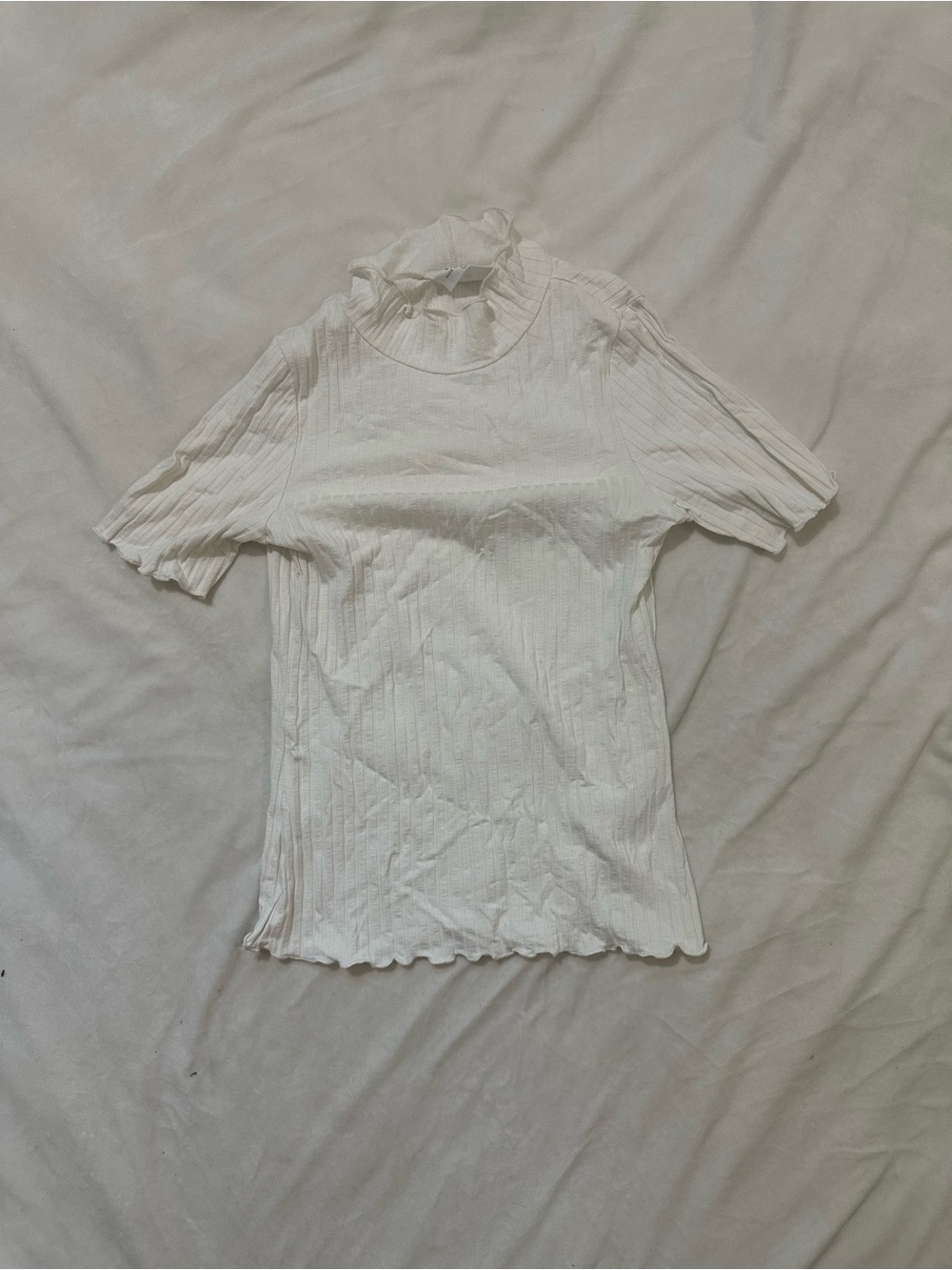 LNA White Ribbed Mock Neck Short Sleeve Top